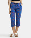 Super Combed Cotton Printed Elastane Slim Fit Capri with Ultrasoft Waistband - Blue Quartz-1