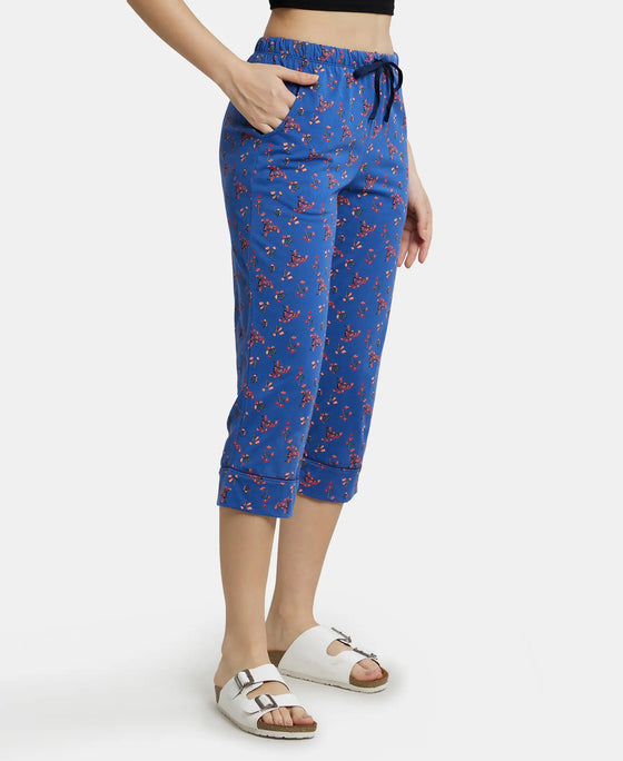 Super Combed Cotton Printed Elastane Slim Fit Capri with Ultrasoft Waistband - Blue Quartz-2