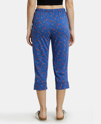 Super Combed Cotton Printed Elastane Slim Fit Capri with Ultrasoft Waistband - Blue Quartz-3