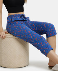 Super Combed Cotton Printed Elastane Slim Fit Capri with Ultrasoft Waistband - Blue Quartz-5