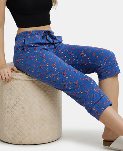 Super Combed Cotton Printed Elastane Slim Fit Capri with Ultrasoft Waistband - Blue Quartz-5