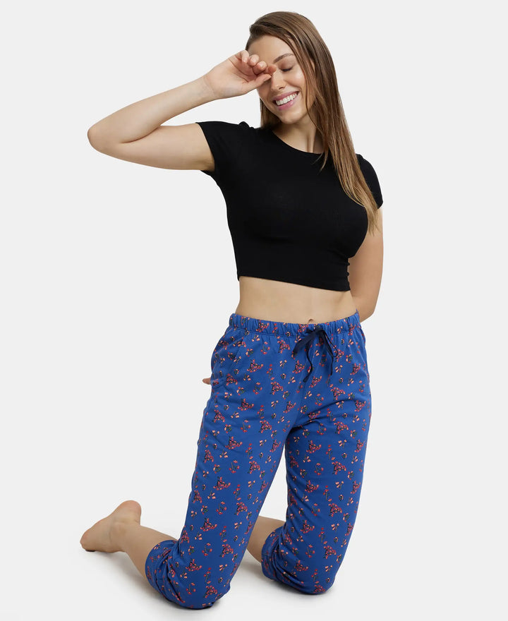 Super Combed Cotton Printed Elastane Slim Fit Capri with Ultrasoft Waistband - Blue Quartz-6