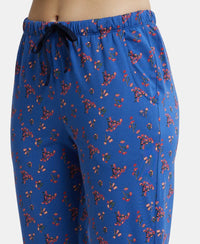 Super Combed Cotton Printed Elastane Slim Fit Capri with Ultrasoft Waistband - Blue Quartz-7