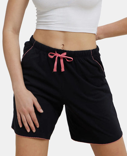 Super Combed Cotton Relaxed Fit Sleep Shorts with Convenient Side Pockets - Black-5