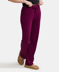 Micro Modal Cotton Relaxed Fit Printed Pyjama with Front Off-Seam Pockets - Purple Wine-2