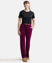 Micro Modal Cotton Relaxed Fit Printed Pyjama with Front Off-Seam Pockets - Purple Wine-4