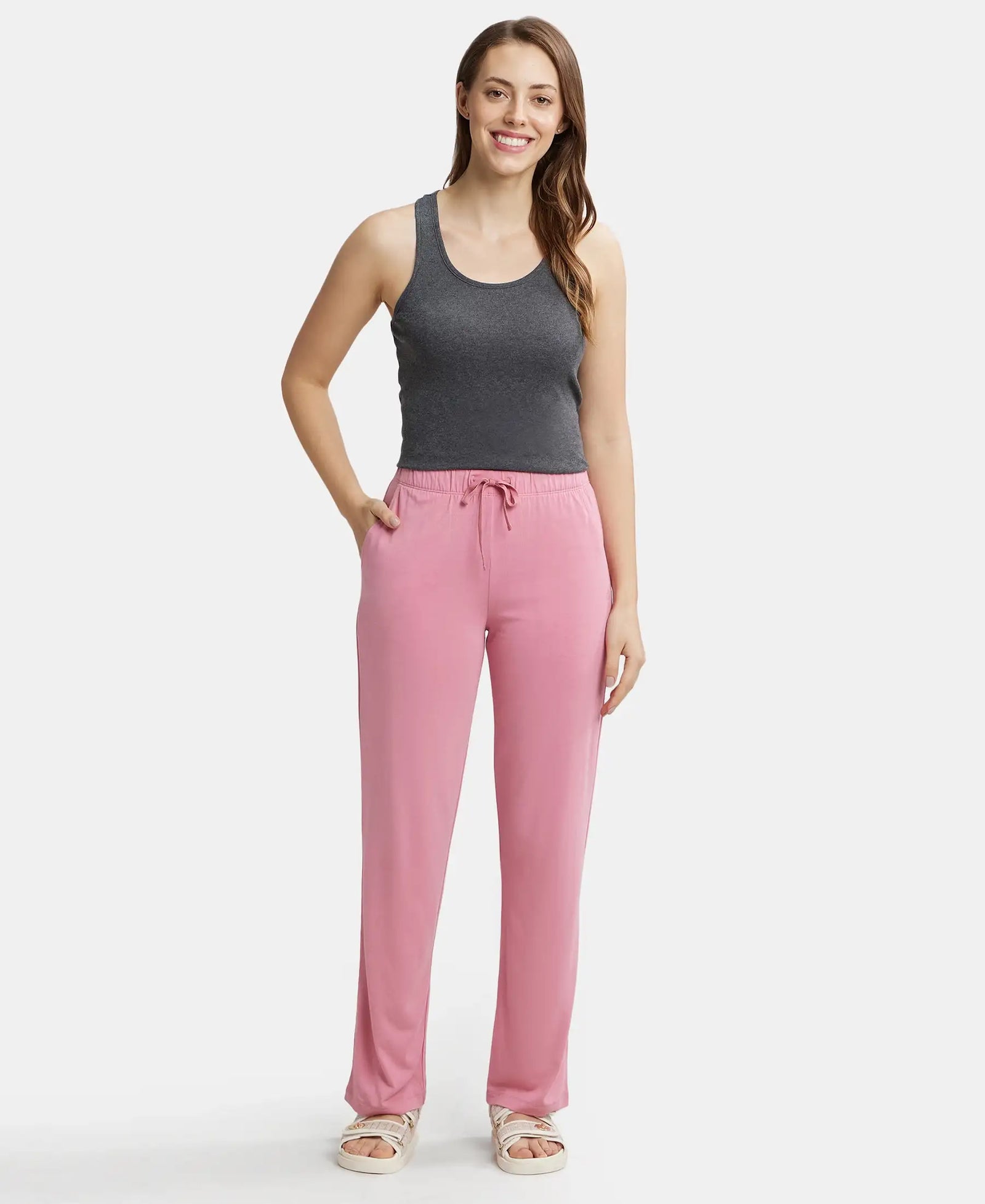 Micro Modal Cotton Relaxed Fit Printed Pyjama with Front Off-Seam Pockets - Wild Rose-4