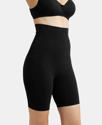 High Waist Cotton Rich Elastane Stretch Seamfree Shorts Shapewear with Breathable Inner Thigh Panel - Black-2
