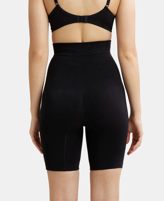 High Waist Cotton Rich Elastane Stretch Seamfree Shorts Shapewear with Breathable Inner Thigh Panel - Black-3
