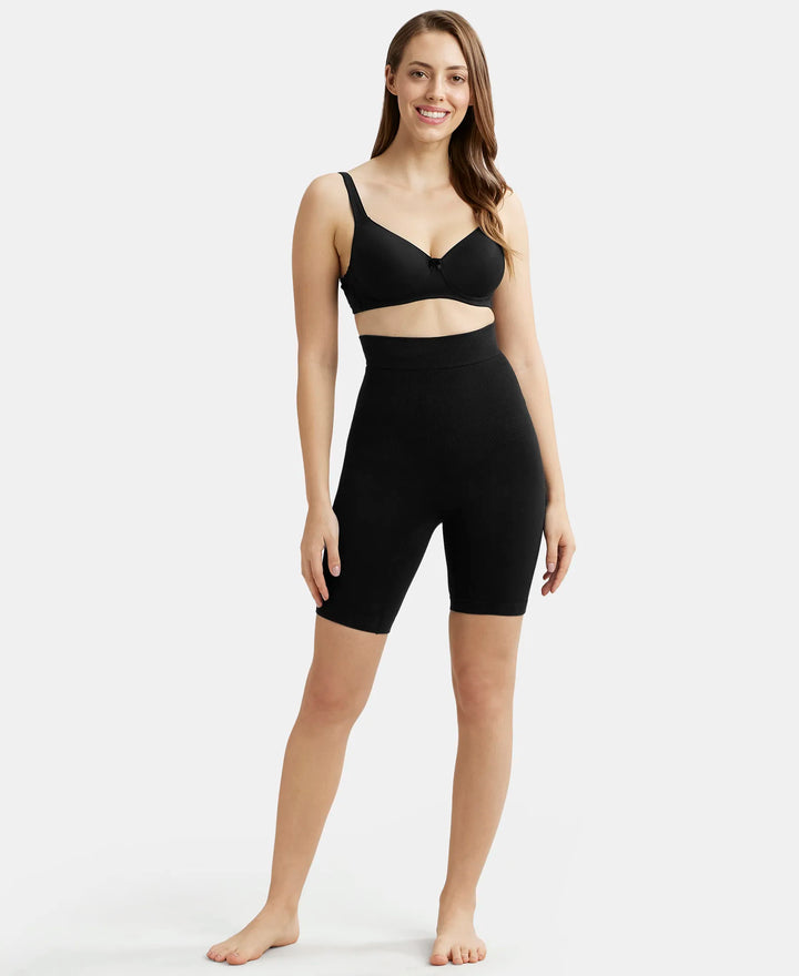 High Waist Cotton Rich Elastane Stretch Seamfree Shorts Shapewear with Breathable Inner Thigh Panel - Black-4
