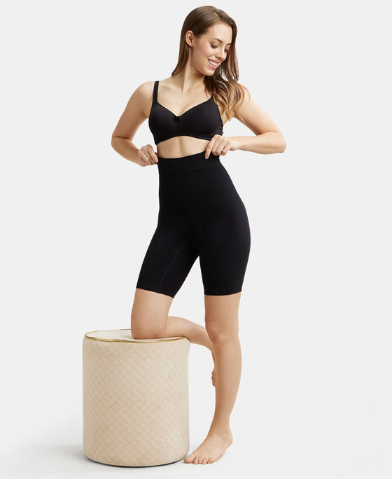 High Waist Cotton Rich Elastane Stretch Seamfree Shorts Shapewear with Breathable Inner Thigh Panel - Black-6
