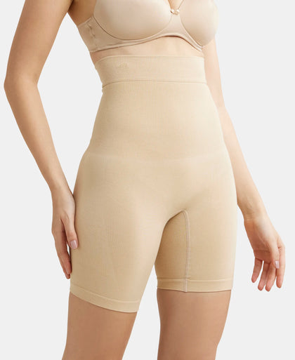 High Waist Cotton Rich Elastane Stretch Seamfree Shorts Shapewear with Breathable Inner Thigh Panel - Skin-5