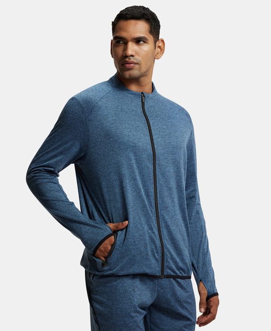 Soft Touch Microfiber Elastane Stretch Jacket with Thumbhole Styling - Blue Marl-2
