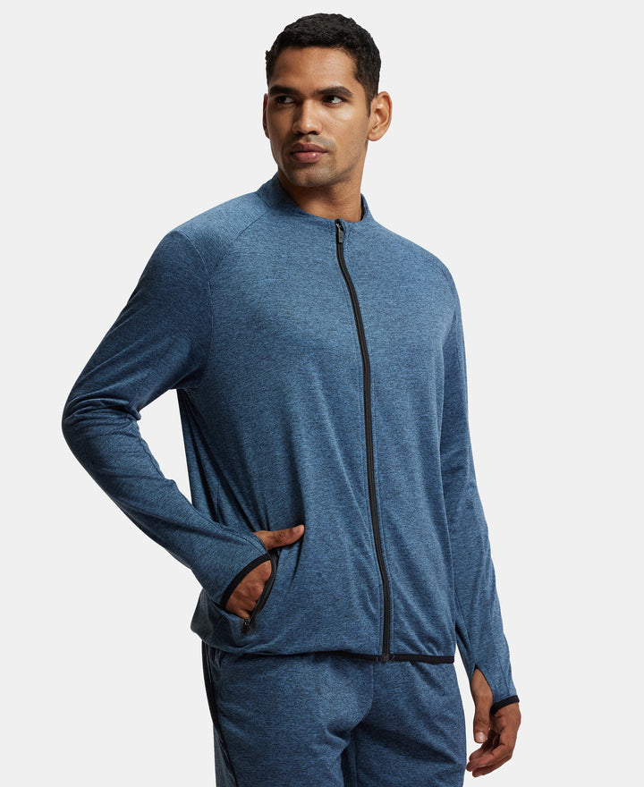 Soft Touch Microfiber Elastane Stretch Jacket with Thumbhole Styling - Blue Marl-2