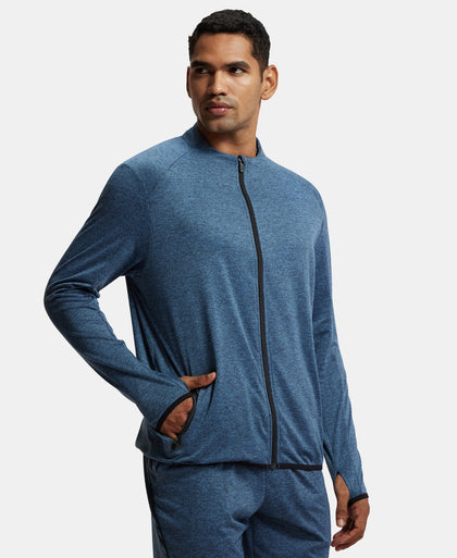 Soft Touch Microfiber Elastane Stretch Jacket with Thumbhole Styling - Blue Marl-2