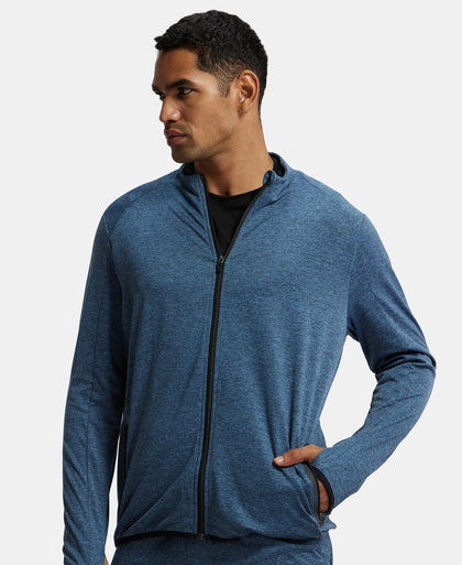 Soft Touch Microfiber Elastane Stretch Jacket with Thumbhole Styling - Blue Marl-5