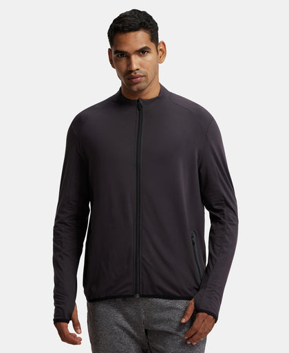 Soft Touch Microfiber Elastane Stretch Jacket with Thumbhole Styling - Obsidian-1