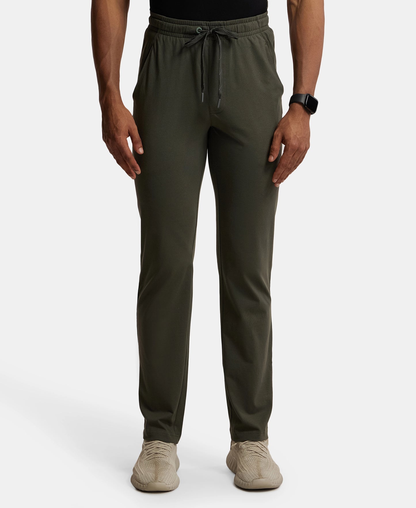 Super Combed Cotton Rich Trackpant with Zipper Pockets and StayFresh Treatment - Deep Olive-1