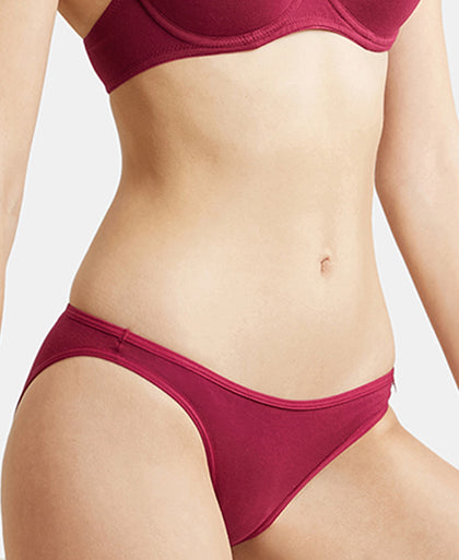 Super Combed Cotton Elastane Low Waist Bikini With Concealed Waistband and StayFresh Treatment - Beet Red-5