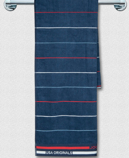 Cotton Rich Terry Ultrasoft and Durable Striped Bath Towel - Ink Blue Grindle-3