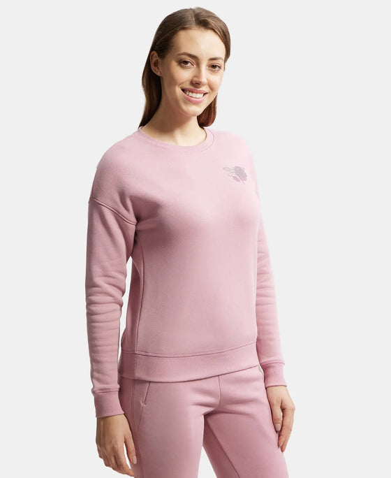 Super Combed Cotton Rich Fleece Fabric Printed Sweatshirt with Drop Shoulder Styling - Lilas-2