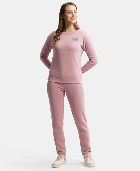 Super Combed Cotton Rich Fleece Fabric Printed Sweatshirt with Drop Shoulder Styling - Lilas-4