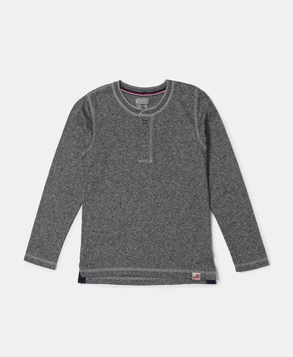 Super Combed Cotton Rich Graphic Printed Full Sleeve Henley T-Shirt - Black Grindle-1