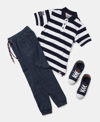 Super Combed Cotton Rich Joggers with Ribbed Cuff Hem - Blue Snow Melange-4