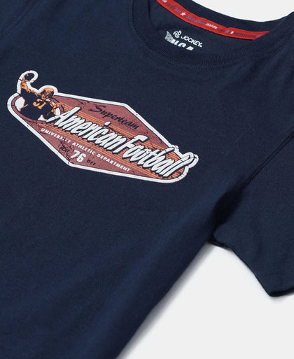 Super Combed Cotton Graphic Printed Half Sleeve T-Shirt - Navy Printed-3
