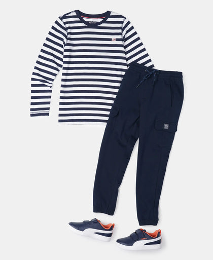 Super Combed Cotton Rich Cargo Pants with Cuffed Hem - Navy-4