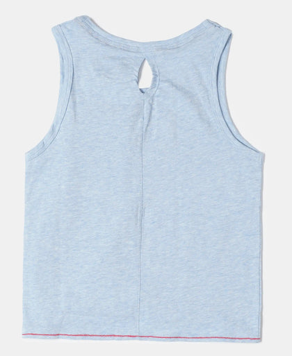 Super Combed Cotton Elastane Graphic Printed Tank Top - Sky Blue Melange Printed-2