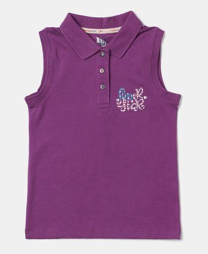 Super Combed Cotton Elastane Polo Neck Graphic Printed Tank Top - Wood Voilet-1
