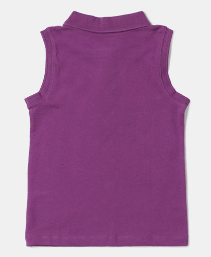 Super Combed Cotton Elastane Polo Neck Graphic Printed Tank Top - Wood Voilet-2