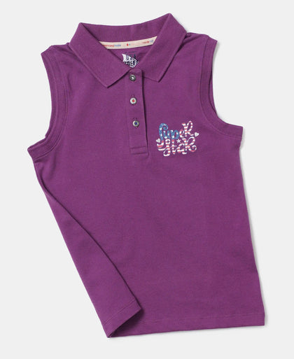 Super Combed Cotton Elastane Polo Neck Graphic Printed Tank Top - Wood Voilet-5