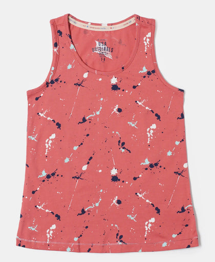 Super Combed Cotton Printed Tank Top - Faded Rose-1
