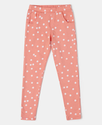 Super Combed Cotton Elastane French Terry Printed Jeggings - Burnt Coral Print-1