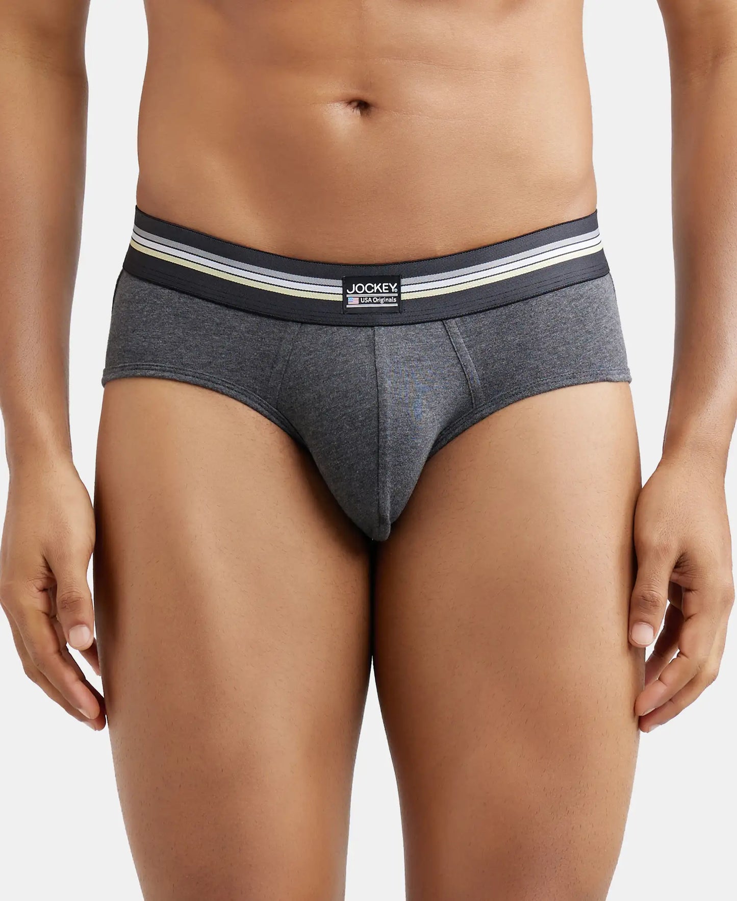 Super Combed Cotton Elastane Printed Brief with Ultrasoft Waistband - Charcoal Melange Print-2