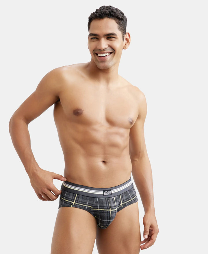 Super Combed Cotton Elastane Printed Brief with Ultrasoft Waistband - Charcoal Melange Print-13