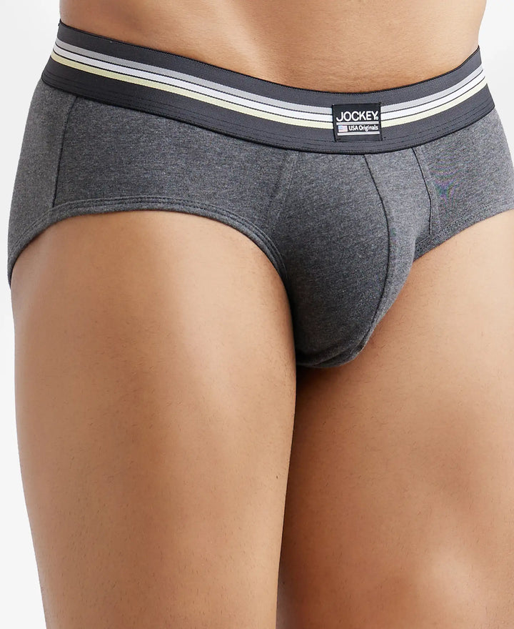 Super Combed Cotton Elastane Printed Brief with Ultrasoft Waistband - Charcoal Melange Print-14