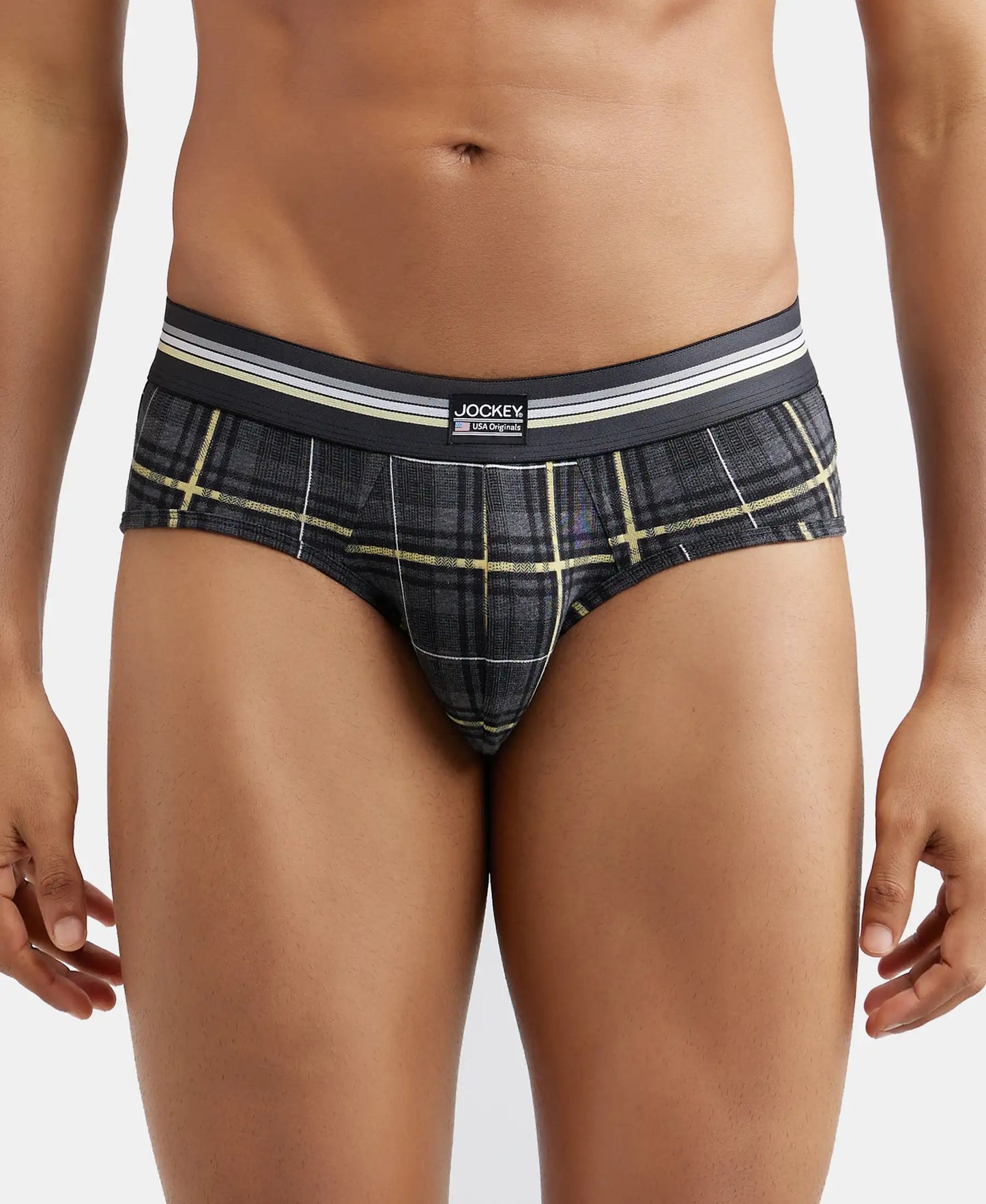 Super Combed Cotton Elastane Printed Brief with Ultrasoft Waistband - Charcoal Melange Print-3