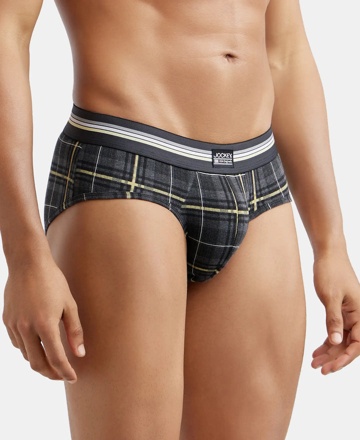 Super Combed Cotton Elastane Printed Brief with Ultrasoft Waistband - Charcoal Melange Print-5