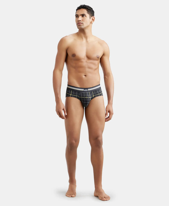 Super Combed Cotton Elastane Printed Brief with Ultrasoft Waistband - Charcoal Melange Print-9