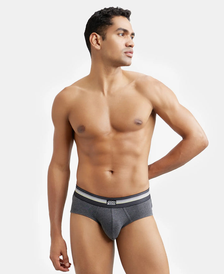 Super Combed Cotton Elastane Printed Brief with Ultrasoft Waistband - Charcoal Melange Print-10