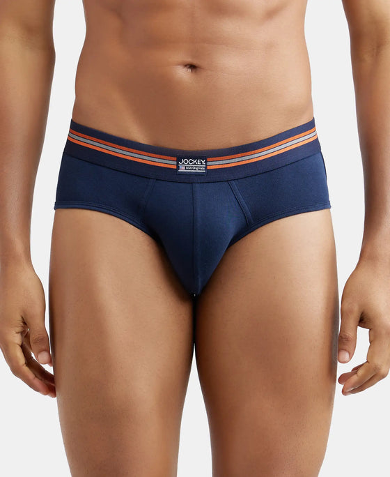 Super Combed Cotton Elastane Printed Brief with Ultrasoft Waistband - Navy Print-2