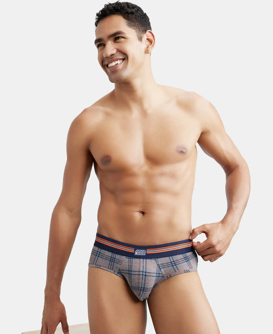 Super Combed Cotton Elastane Printed Brief with Ultrasoft Waistband - Navy Print-13