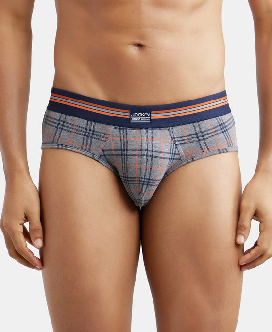 Super Combed Cotton Elastane Printed Brief with Ultrasoft Waistband - Navy Print-3