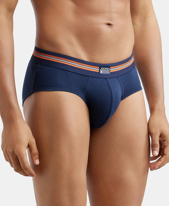 Super Combed Cotton Elastane Printed Brief with Ultrasoft Waistband - Navy Print-4