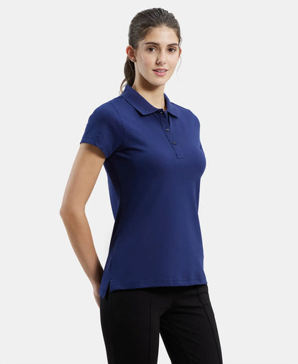 Super Combed Cotton Elastane Stretch Pique Fabric Regular Fit Printed Half Sleeve Polo T-Shirt - Imperial Blue-2