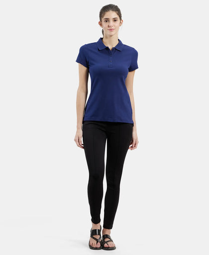 Super Combed Cotton Elastane Stretch Pique Fabric Regular Fit Printed Half Sleeve Polo T-Shirt - Imperial Blue-4