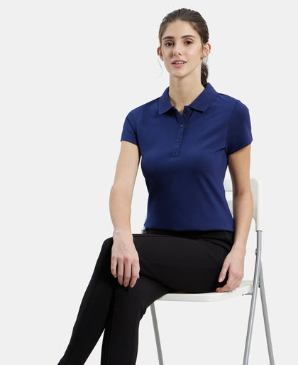 Super Combed Cotton Elastane Stretch Pique Fabric Regular Fit Printed Half Sleeve Polo T-Shirt - Imperial Blue-5